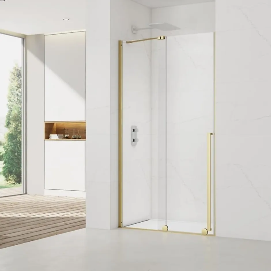Swiss Aqua Technologies X-MOTION Porte de douche 120x200cm Coulissante, anticalcaire avec profilé Or brillant (SATBWIXM120NIKAZ)* Porte De Douche
