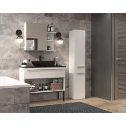 Topeshop YANA - Meuble salle de bain avec panier à linge - 31x30x174 cm - Colonne rangement SDB* Colonne De Salle De Bains|Meuble De Salle De Bains Faible Profondeur