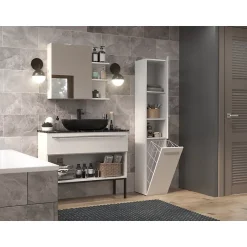 Topeshop YANA - Meuble salle de bain avec panier à linge - 31x30x174 cm - Colonne rangement SDB* Colonne De Salle De Bains|Meuble De Salle De Bains Faible Profondeur