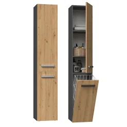 Topeshop YANA - Meuble salle de bain avec panier à linge - 31x30x174 cm - Colonne rangement SDB* Colonne De Salle De Bains