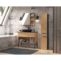 Topeshop YANA - Meuble salle de bain avec panier à linge - 31x30x174 cm - Colonne rangement SDB* Colonne De Salle De Bains