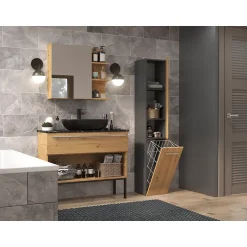 Topeshop YANA - Meuble salle de bain avec panier à linge - 31x30x174 cm - Colonne rangement SDB* Colonne De Salle De Bains