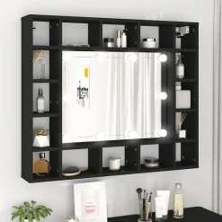 zmh Armoire à miroir à LED noir 91x15x76,5 cm* Meuble Wc