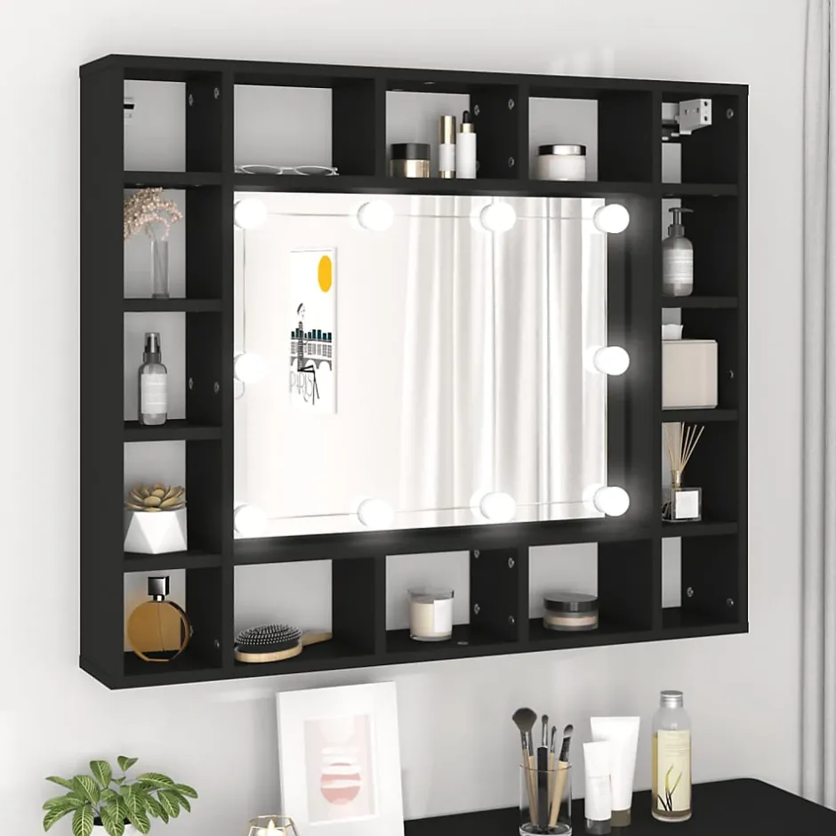 zmh Armoire à miroir à LED noir 91x15x76,5 cm* Meuble Wc