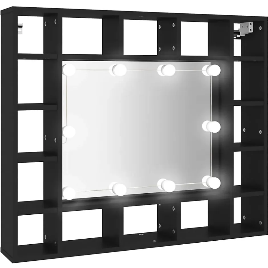 zmh Armoire à miroir à LED noir 91x15x76,5 cm* Meuble Wc