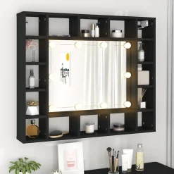 zmh Armoire à miroir à LED noir 91x15x76,5 cm* Meuble Wc