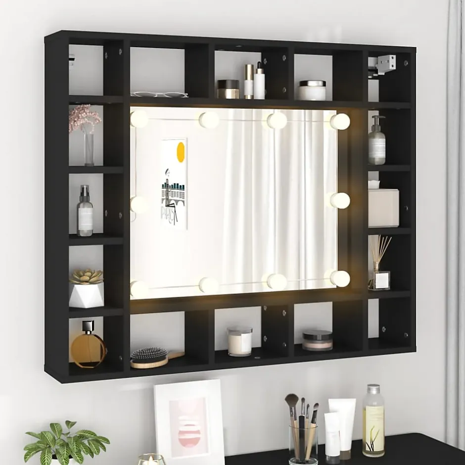 zmh Armoire à miroir à LED noir 91x15x76,5 cm* Meuble Wc