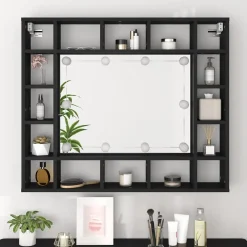 zmh Armoire à miroir à LED noir 91x15x76,5 cm* Meuble Wc