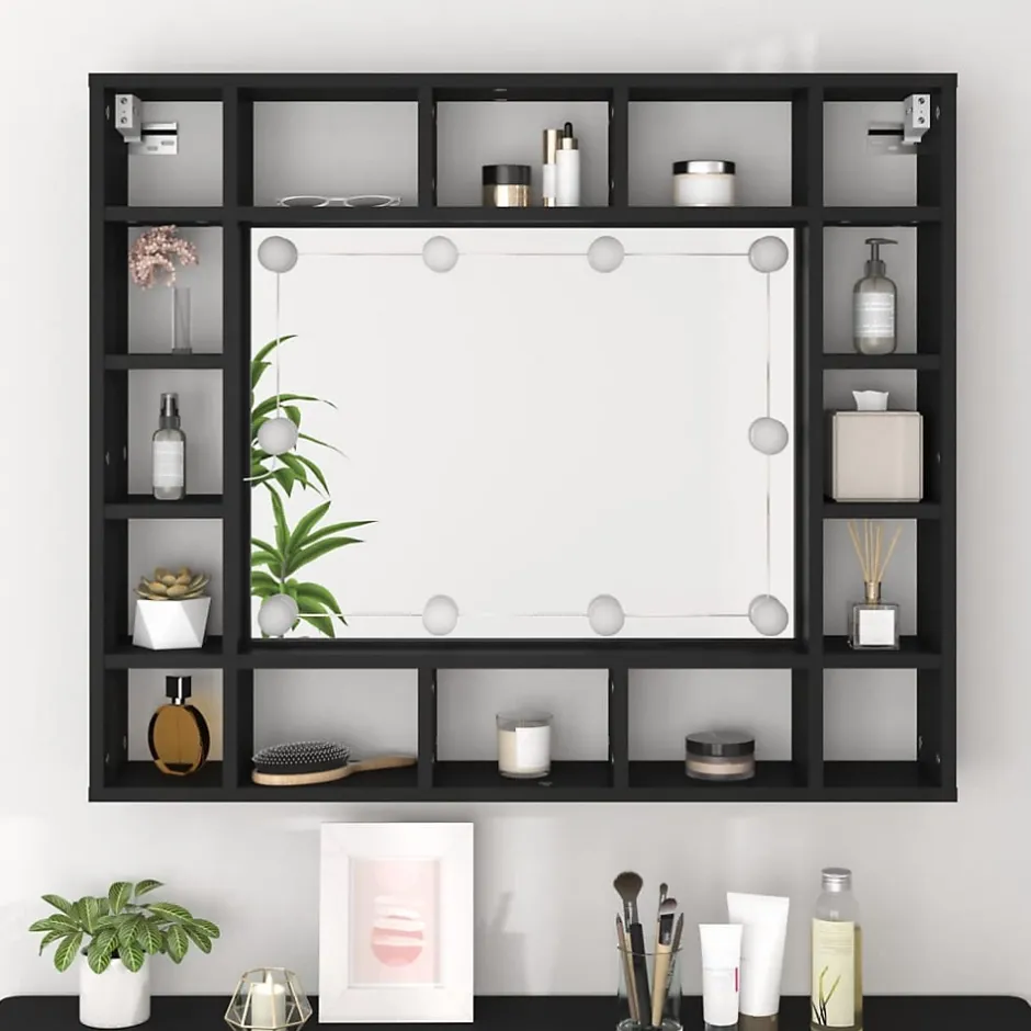 zmh Armoire à miroir à LED noir 91x15x76,5 cm* Meuble Wc