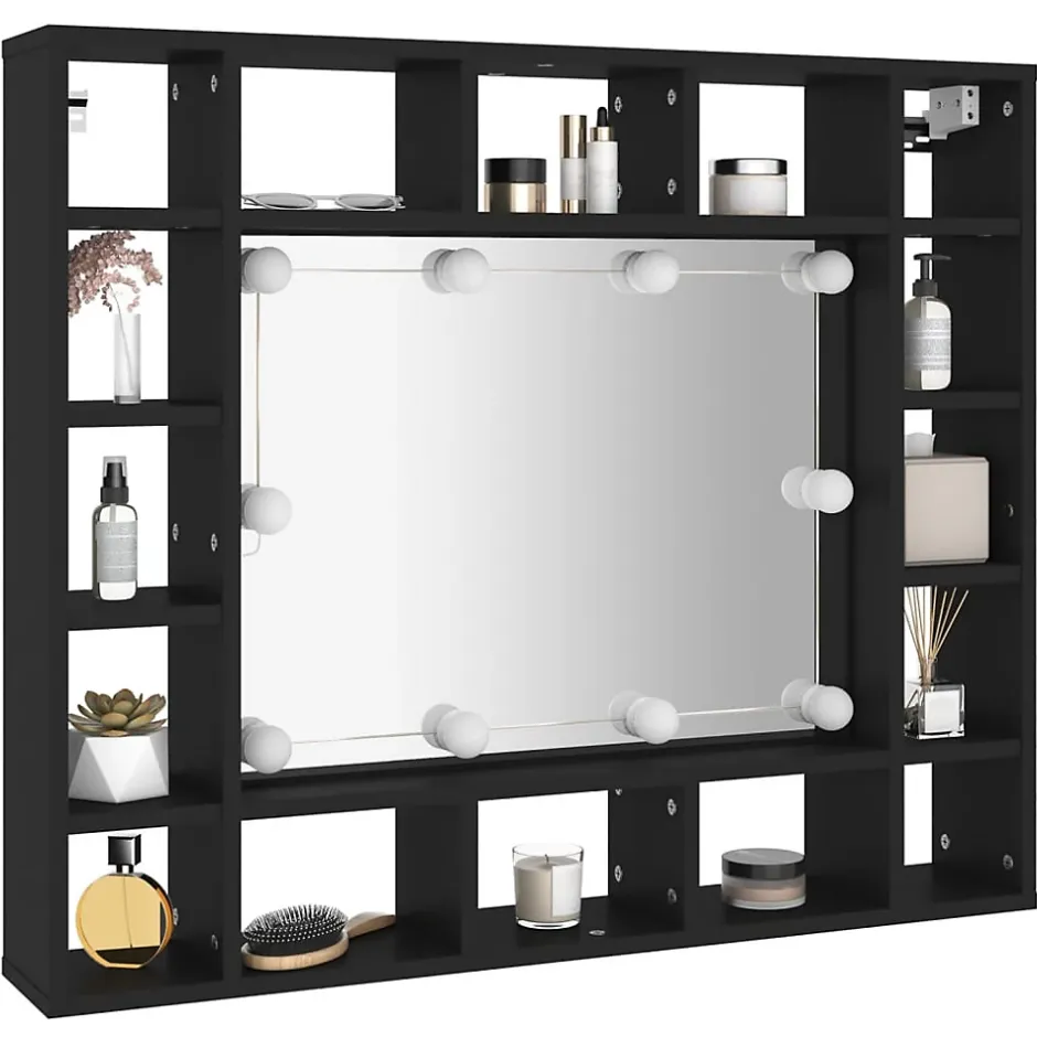 zmh Armoire à miroir à LED noir 91x15x76,5 cm* Meuble Wc