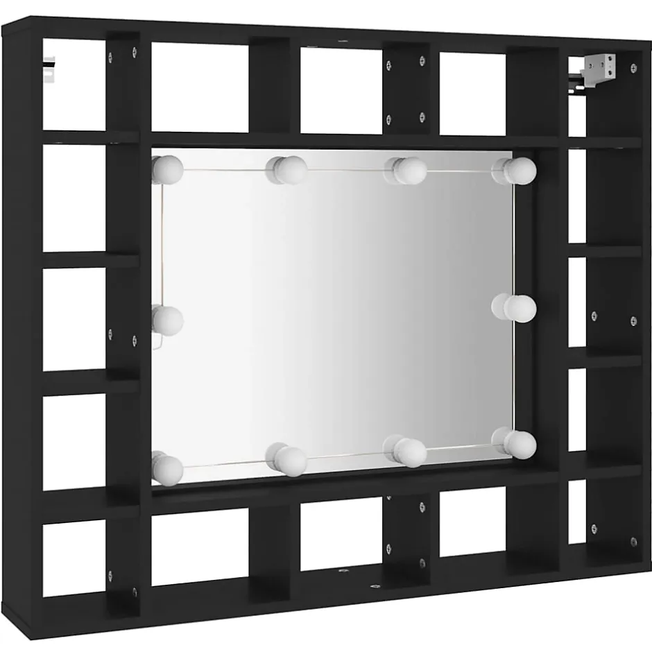 zmh Armoire à miroir à LED noir 91x15x76,5 cm* Meuble Wc