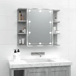 zmh Armoire à miroir avec LED Sonoma gris 70x16,5x60 cm* Meuble Wc