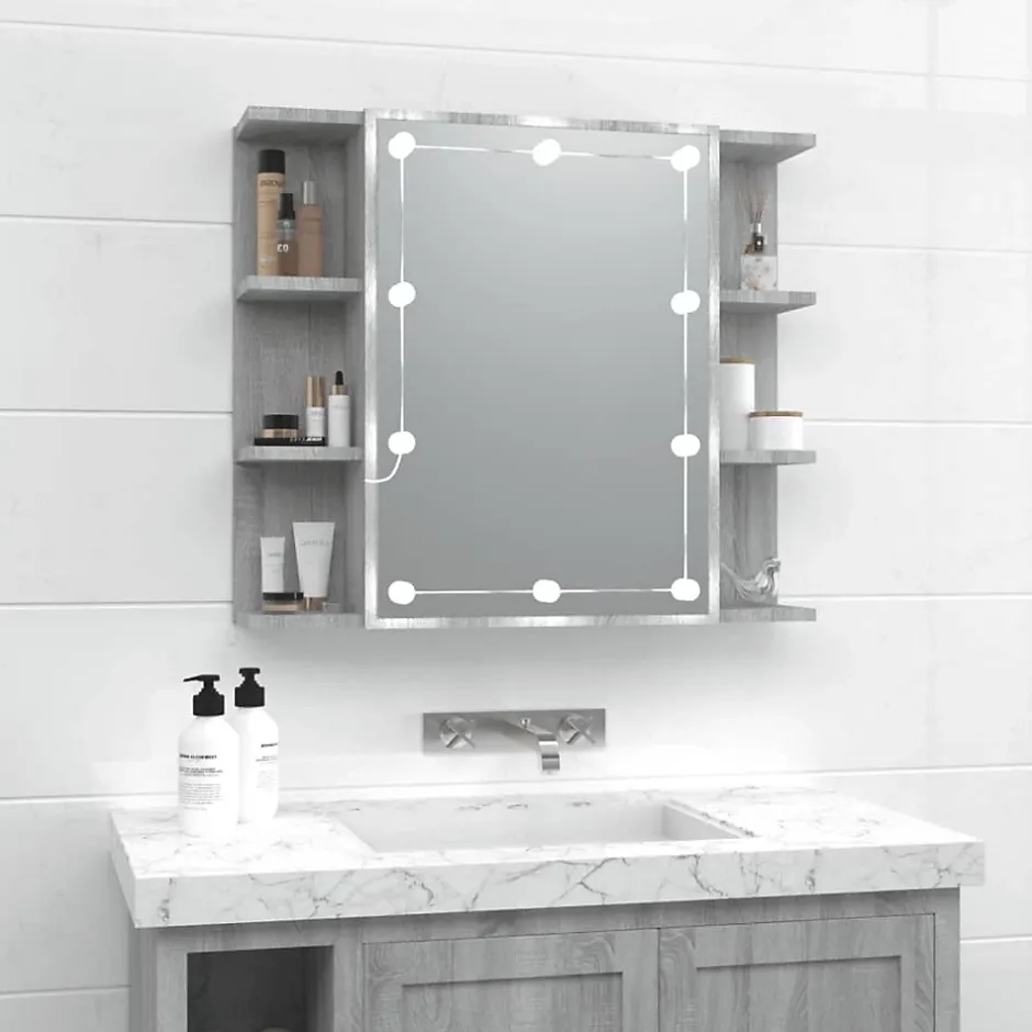 zmh Armoire à miroir avec LED Sonoma gris 70x16,5x60 cm* Meuble Wc