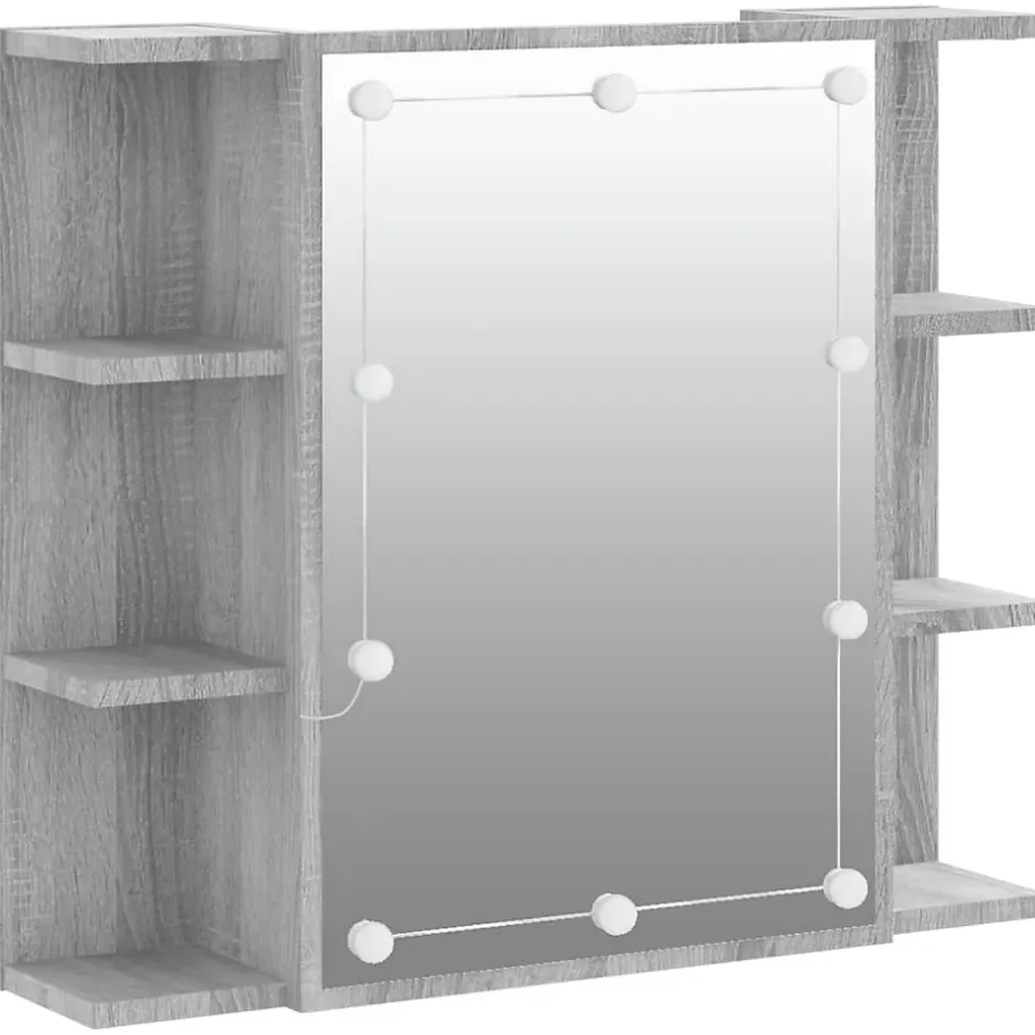 zmh Armoire à miroir avec LED Sonoma gris 70x16,5x60 cm* Meuble Wc