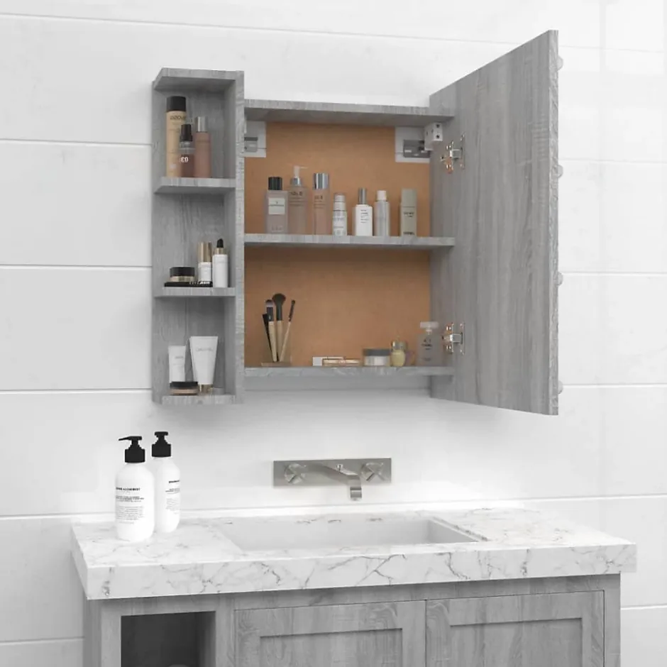 zmh Armoire à miroir avec LED Sonoma gris 70x16,5x60 cm* Meuble Wc