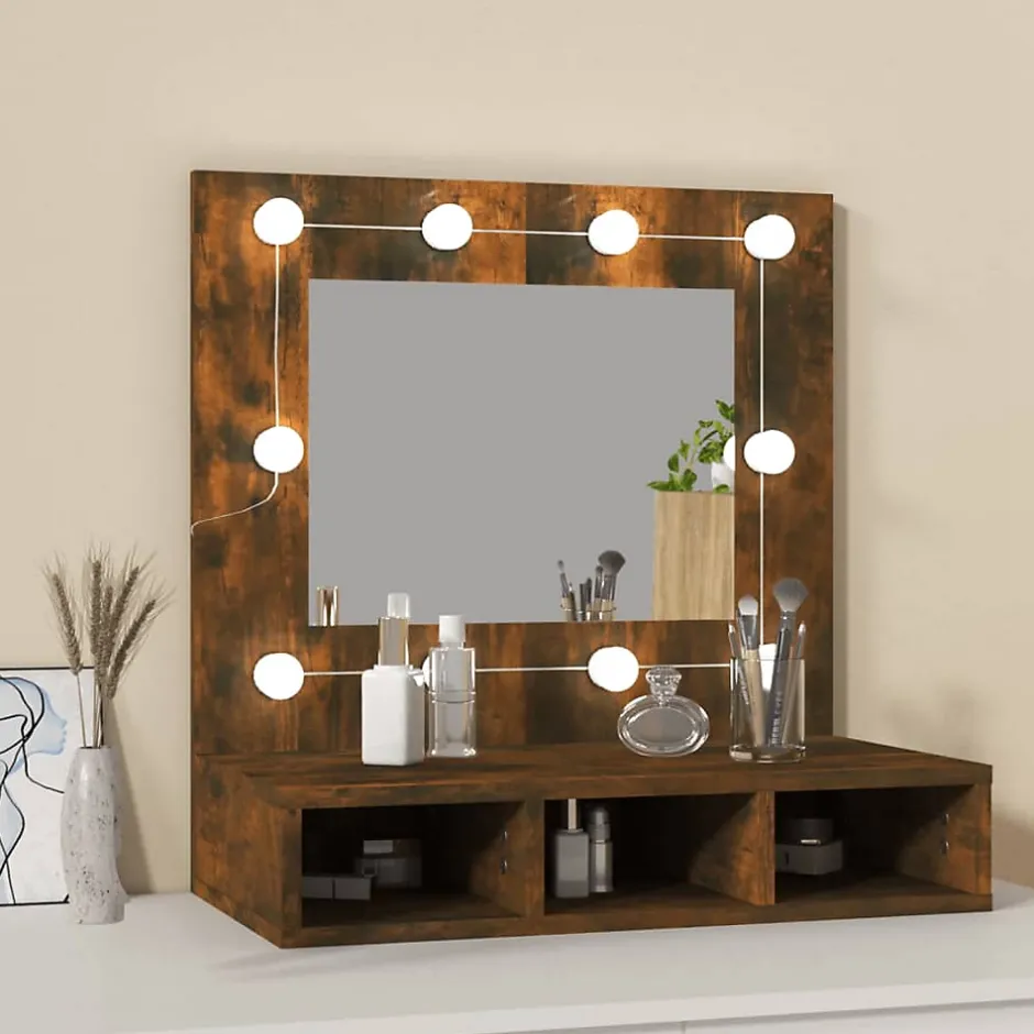 zmh Armoire à miroir avec LED Chêne fumé 60x31,5x62 cm* Meuble Wc