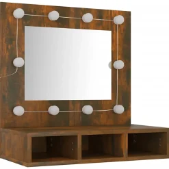 zmh Armoire à miroir avec LED Chêne fumé 60x31,5x62 cm* Meuble Wc