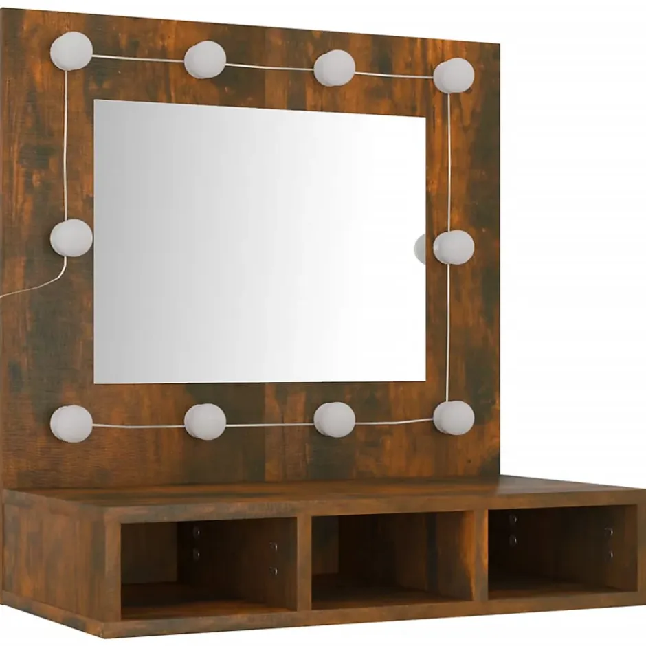 zmh Armoire à miroir avec LED Chêne fumé 60x31,5x62 cm* Meuble Wc