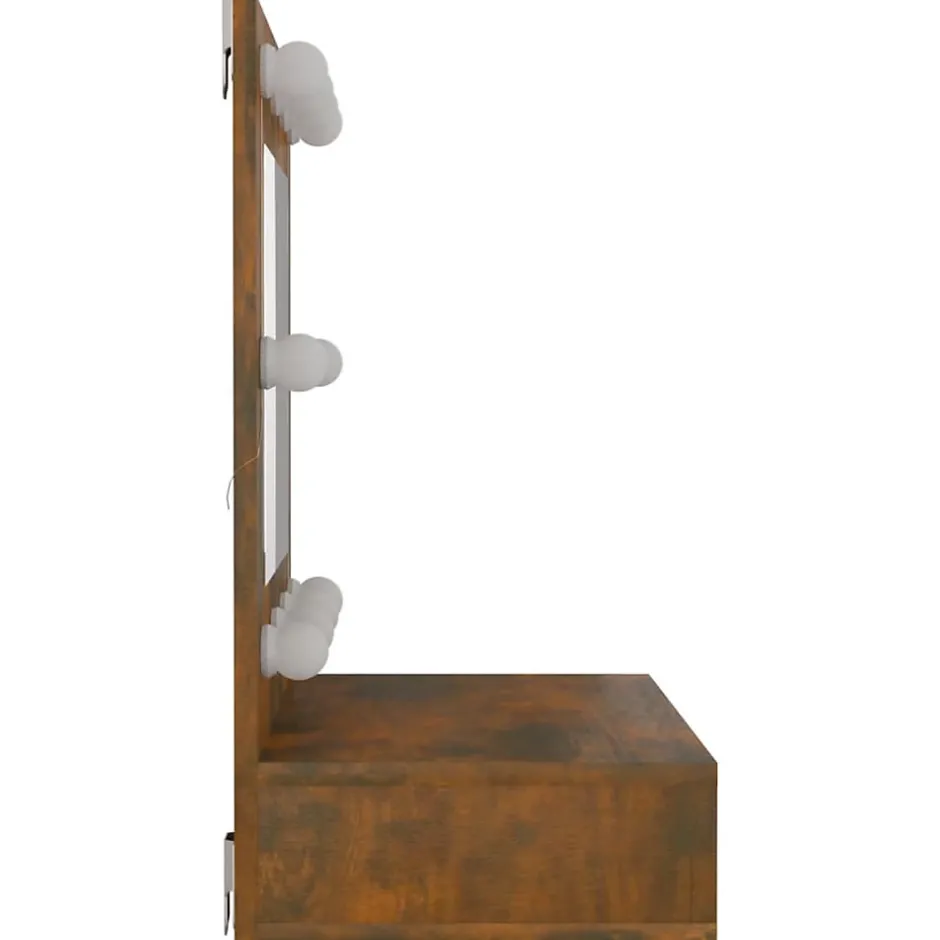 zmh Armoire à miroir avec LED Chêne fumé 60x31,5x62 cm* Meuble Wc
