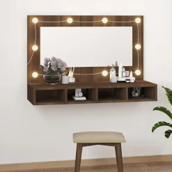 zmh Armoire à miroir avec LED Chêne marron 90x31,5x62 cm* Meuble Wc