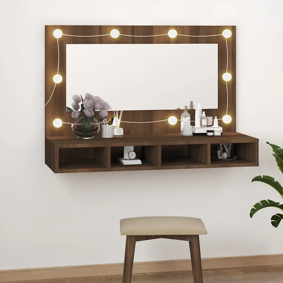 zmh Armoire à miroir avec LED Chêne marron 90x31,5x62 cm* Meuble Wc
