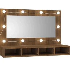 zmh Armoire à miroir avec LED Chêne marron 90x31,5x62 cm* Meuble Wc