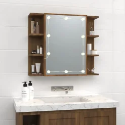 zmh Armoire à miroir avec LED Chêne marron 70x16,5x60 cm