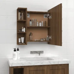 zmh Armoire à miroir avec LED Chêne marron 70x16,5x60 cm