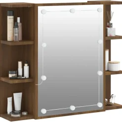 zmh Armoire à miroir avec LED Chêne marron 70x16,5x60 cm