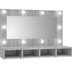 zmh Armoire à miroir avec LED Sonoma gris 90x31,5x62 cm