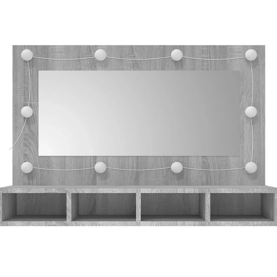 zmh Armoire à miroir avec LED Sonoma gris 90x31,5x62 cm