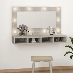 zmh Armoire à miroir avec LED Gris béton 90x31,5x62 cm