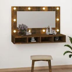 zmh Armoire à miroir avec LED Chêne fumé 90x31,5x62 cm