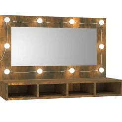 zmh Armoire à miroir avec LED Chêne fumé 90x31,5x62 cm