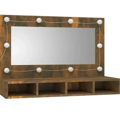 zmh Armoire à miroir avec LED Chêne fumé 90x31,5x62 cm