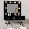 zmh Armoire à miroir avec LED noir 60x31,5x62 cm