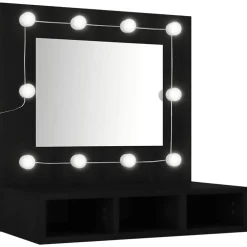 zmh Armoire à miroir avec LED noir 60x31,5x62 cm