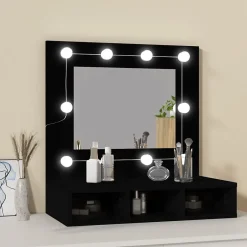 zmh Armoire à miroir avec LED noir 60x31,5x62 cm