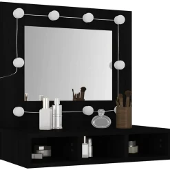 zmh Armoire à miroir avec LED noir 60x31,5x62 cm