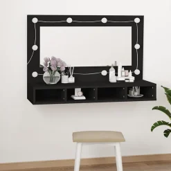 zmh Armoire à miroir avec LED noir 90x31,5x62 cm
