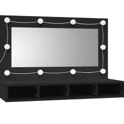 zmh Armoire à miroir avec LED noir 90x31,5x62 cm
