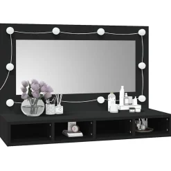 zmh Armoire à miroir avec LED noir 90x31,5x62 cm