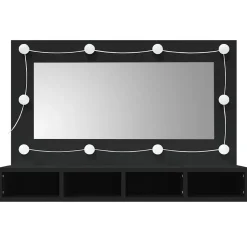 zmh Armoire à miroir avec LED noir 90x31,5x62 cm