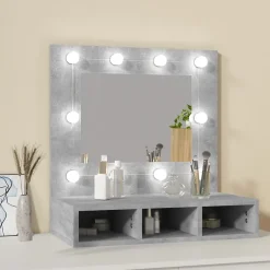 zmh Armoire à miroir avec LED Gris béton 60x31,5x62 cm* Meuble Wc