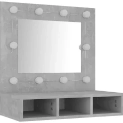 zmh Armoire à miroir avec LED Gris béton 60x31,5x62 cm* Meuble Wc