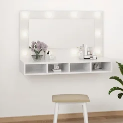 zmh Armoire à miroir avec LED Blanc brillant 90x31,5x62 cm* Meuble Wc
