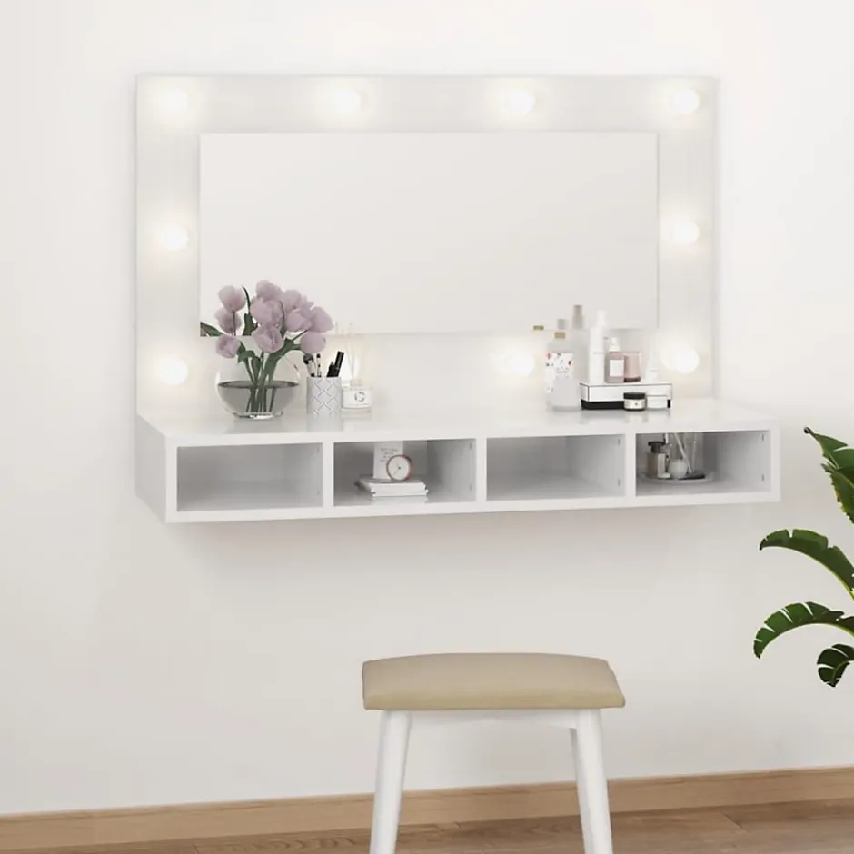 zmh Armoire à miroir avec LED Blanc brillant 90x31,5x62 cm* Meuble Wc