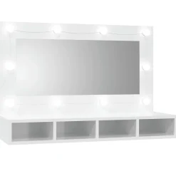 zmh Armoire à miroir avec LED Blanc brillant 90x31,5x62 cm* Meuble Wc