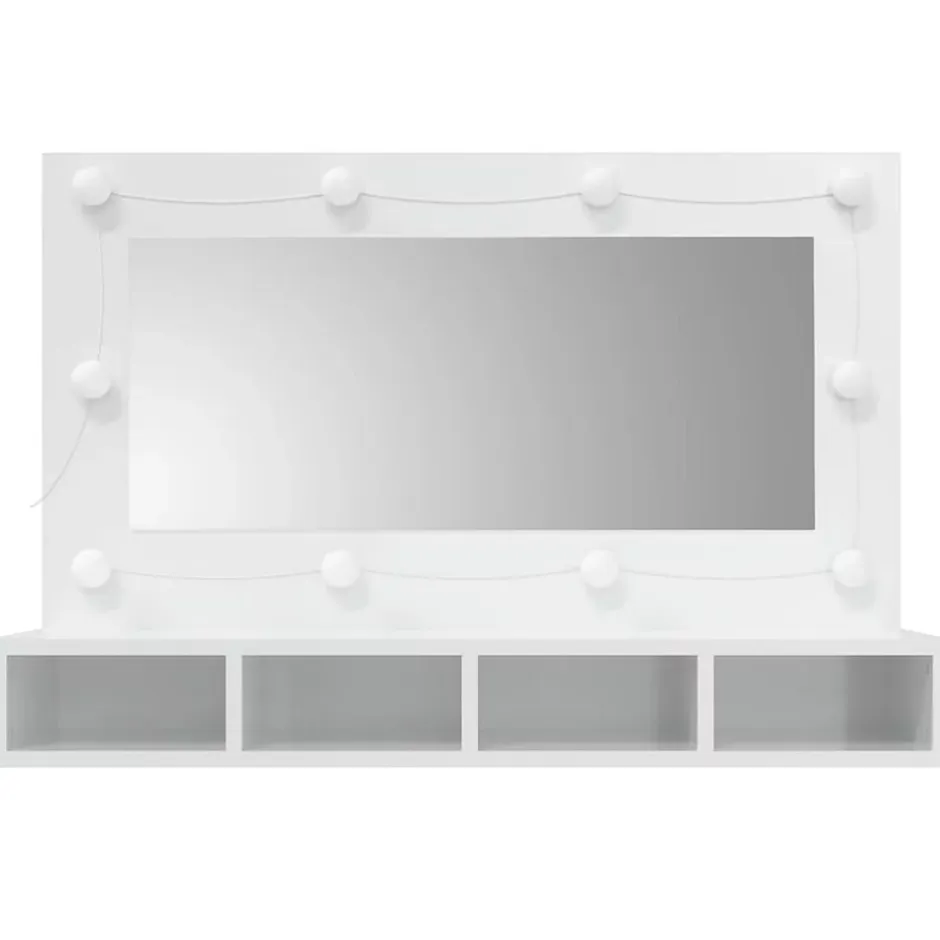 zmh Armoire à miroir avec LED Blanc brillant 90x31,5x62 cm* Meuble Wc