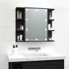 zmh Armoire à miroir avec LED noir 70x16,5x60 cm* Meuble Wc